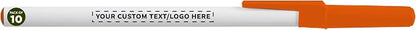 DISCOUNT PROMOS Custom Value Stick Pens Set of 10, Personalized Bulk Pack - Blue Ink, Great for Office, School, Business, Tradeshows, Events - Orange Cap
