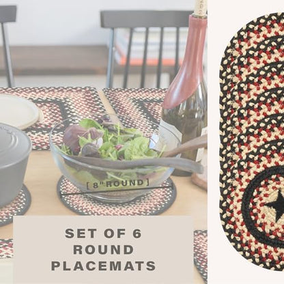 Homespice Gloucester Braided Trivets for Primitive Decor, Round 8" Set of 6