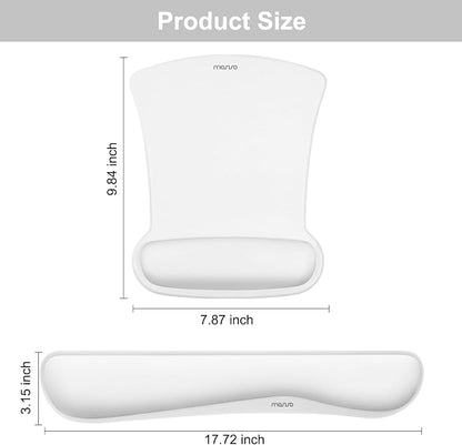 MOSISO Wrist Rest Support for Mouse Pad & Keyboard Set, Ergonomic Mousepad Non-Slip Base Home/Office Pain Relief & Easy Typing Cushion with Neoprene Cloth & Raised Memory Foam, White