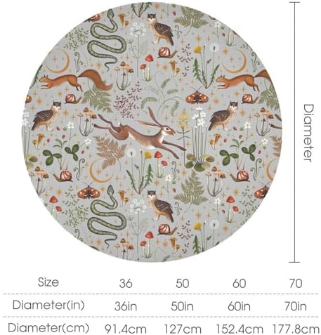 Woodland Animal Tablecloth, Grey Country Forest Hare Squirrel Owl Snake Snail Flowers Mushroom Print Table Cover for Picnic Party Holiday Home Kitchen Dining Table Decor, 60x60in
