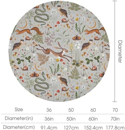 Woodland Animal Tablecloth, Grey Country Forest Hare Squirrel Owl Snake Snail Flowers Mushroom Print Table Cover for Picnic Party Holiday Home Kitchen Dining Table Decor, 60x60in