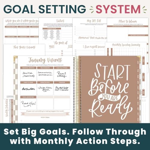 bloom daily planners 2027 Hardcover Goal & Vision Planner (January - December 2027) - Monthly & Weekly Calendar Year Agenda Organizer - 7.5" x 9" - Checkered, Café