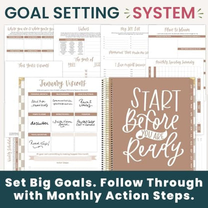 bloom daily planners 2027 Hardcover Goal & Vision Planner (January - December 2027) - Monthly & Weekly Calendar Year Agenda Organizer - 7.5" x 9" - Checkered, Café