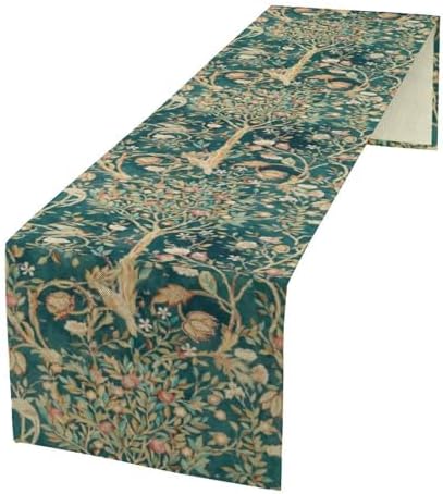 William Morris Floral Table Runner, Vintage Flowers Botanical Printed Table Runner for Home Kitchen Dining Table Decoration,13x60 Inch