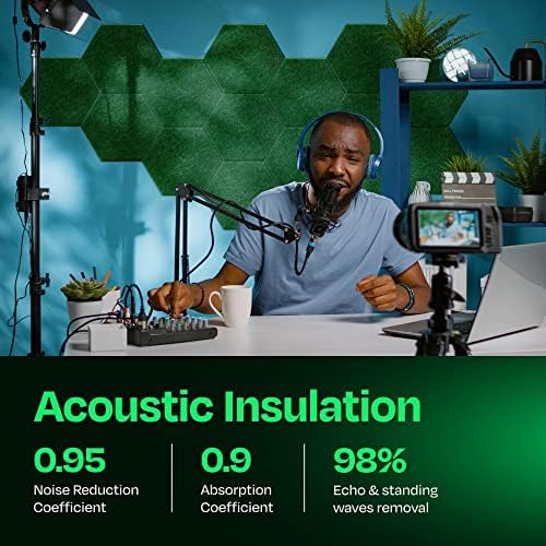 Acoustic Soundproof Wall Panels 12-Pack - 14"X12.1"X0.4" High Density Sound Dampening - Dark Green Hexagon