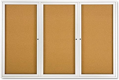 Quartet Bulletin Board, 6' x 4' Enclosed Cork Notice Board, Lockable Swing Doors, Aluminum Frame (2367)