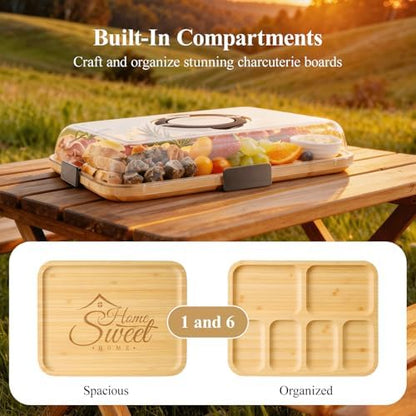 Portable Bamboo Charcuterie Board with Lid, Engraved Home Print