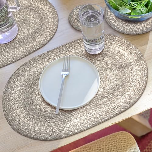 Homespice Grey Cloud Jute Braided Placemats, Oval 13x19 Set of 4