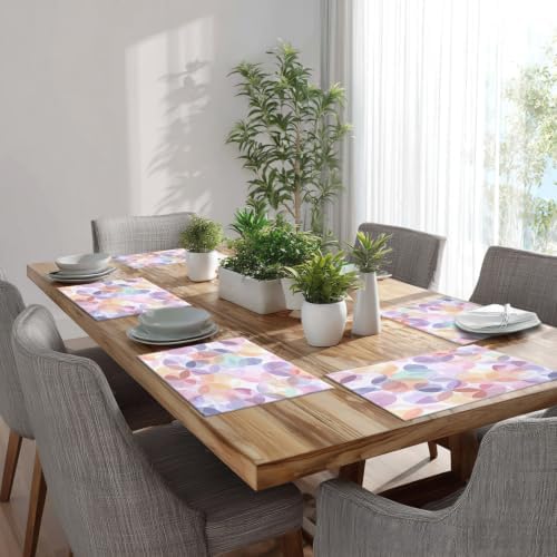 Batmerry Soft Translucent Placemats, Overlapping Shapes Pastel Washable Linen Table Mats for Kitchen Table Double Insulation Decor Dining Set Indoor Outdoor 12X18 in Set of 6