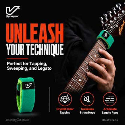 Gruv Gear Fret Wrap & Guitar Mute, Fretwrap for Acoustic, Electric & Bass | String Dampener Recording, Tapping & Practice Accessory (1 Pack, Medium Green, Fits 5 String Bass, 7 String Guitar)