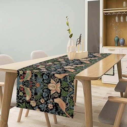 Vintage William Morris Floral Table Runner, Flowers Blue Botanical Printed Table Runner for Home Kitchen Dining Table Decoration,13x120 Inch