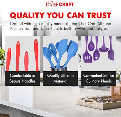 Chef Craft Premium Silicone Kitchen Tool and Utensil Set, 5 Piece, Orange