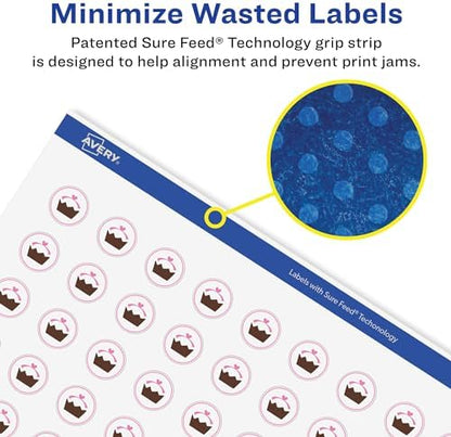 Avery Matte White Removable Round Labels, Sure Feed Technology, Print-to-The-Edge, 0.5" Diameter, 2,310 Removable Labels, Laser/Inkjet Printable