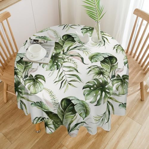 Green Tropical Leaves Tablecloth, Watercolor Jungle Plam Leaves Floral Botanical Print Farmhouse Holiday Tablecloths for Home Kitchen Party Dinner Decor, 70x70in