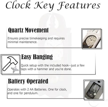 Clockswise Vintage Grandfather-Style Wall Clock with Wood-Effect Plastic Pendulum Battery-Operated for Home Decor Living Room Home Office Kitchen or Dining Room (White)