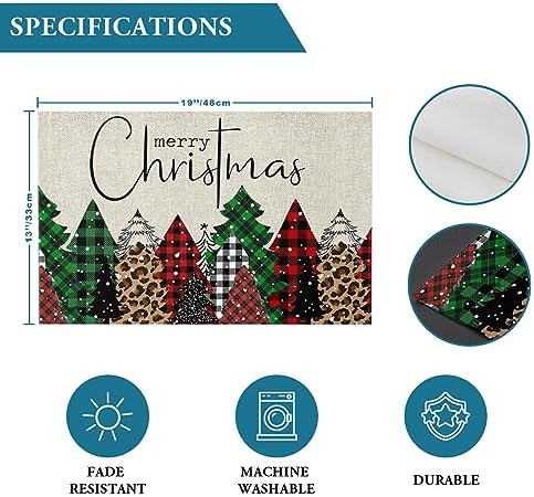 Merry Christmas Placemat 1PC, Buffalo Plaid Xmas Tree Winter Forest Farmhouse Heat Resistant Washable Table Place Mats Red Green Table Linens Party Holiday Decor for Kitchen Dining Outdoor Indoor