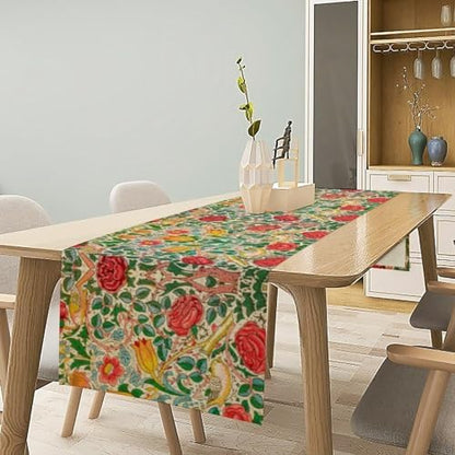 William Morris Original Design Red Rose Table Runner Vintage Floral Table Runner for Dining Table Decor 13 x 120 Inch