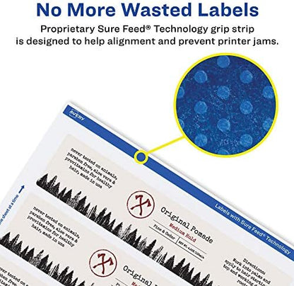 Avery® Printable Durable White Rectangle Labels, Sure Feed® Technology, 2" x 7", Print-to-the-Edge, Waterproof Labels, Laser & Pigment-Based Inkjet Compatible, 400 Total