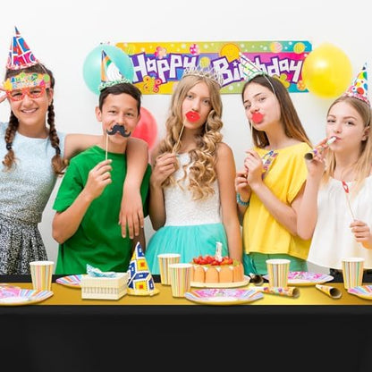 CXPSINC 54 Inch X 100 Feet Plastic Table Cover Roll Disposable Tablecloth with Slide Cutter for All Type/Shape Tables | Party, Banquet, Birthdays, Weddings(Black & Glod, 100 Feet)
