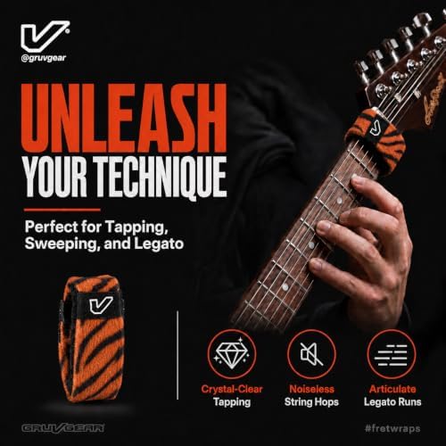 Gruv Gear Fret Wrap & Guitar Mute, Fretwrap for Acoustic, Electric & Bass | String Dampener Recording, Tapping & Practice Accessory (1 Pack, Medium Tiger, Fits 5 String Bass, 7 String Guitar)