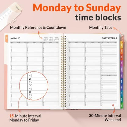 SUNEE 2027 Appointment Book, Quarter-Hourly, Weekly Monthly Planner, 8.5"x11",Pink Breeze