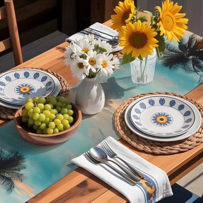 Sunset Beach Table Runner Dresser Scarf 13 x 36 Inch Tropical Coastal Ocean Palm Tree Nautical Table Runners Non-Slip Heat Resistant Kitchen Dining Table Decor for Home Holidays Indoor Outdoor