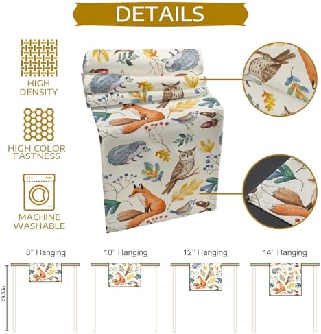 Fall Table Runner Autumn Animal Table Runners Harvest Thanksgiving Owl Bird Fox Leaves Cotton Linen Dresser Scarf Kitchen Dining Table Decor for Autumn Holiday Party Coffee 13x120 Inch