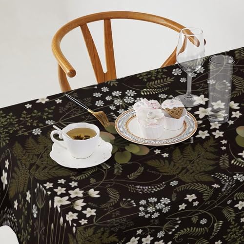 Woodland Field Tablecloth, Rustic Forest Wild Flower Herb Fern Farmhouse Natural Floral Table Cloth for Picnic Party Dining Room Home Decor 55x55in