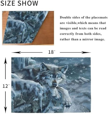 ALAZA Wolf Snow Winter Set of 6 Placemats Rectangle Table Mat for Dining Table Restaurant Kitchen Home Decor, 12" x 18"