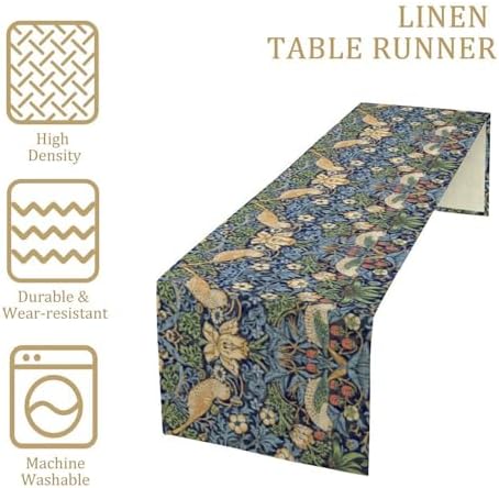 William Morris Floral Table Runner, Vintage Flowers Botanical Printed Table Runner for Home Kitchen Dining Table Decoration,13x108 Inch Strawberry Thief