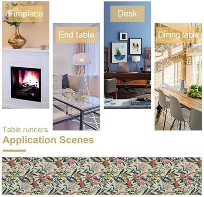 William Morris Vintage Floral Table Runner, Birds Butterflies and Bees Botanical Flower Original Design Print Table Runner for Home Party Dining Room Kitchen Decor 13x70 Inch