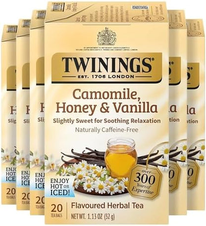 Twinings Camomile, Honey & Vanilla Herbal Tea Bags, 20 CT Box (6 Pack)