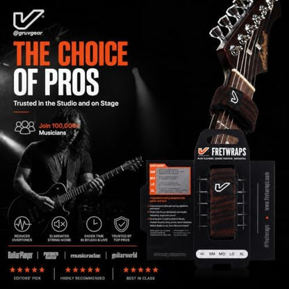 Gruv Gear Fret Wrap & Guitar Mute, Fretwrap for Acoustic, Electric & Bass | String Dampener Recording, Tapping & Practice Accessory (1 Pack, Large Walnut, Fits 6 String Bass, 8 String Guitar)