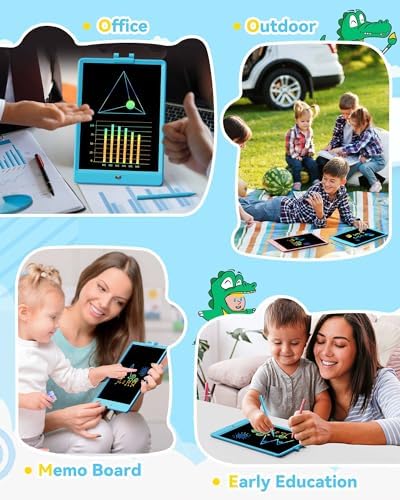KOKODI 10 Inch LCD Writing Tablet with Anti-Lost Stylus, Erasable Doodle Board Colorful Toddler Drawing Pad, Car Travel School Games Toys for 3 4 5 6 7 8 Kids, Birthday Gift for Girls Boys Adults Blue