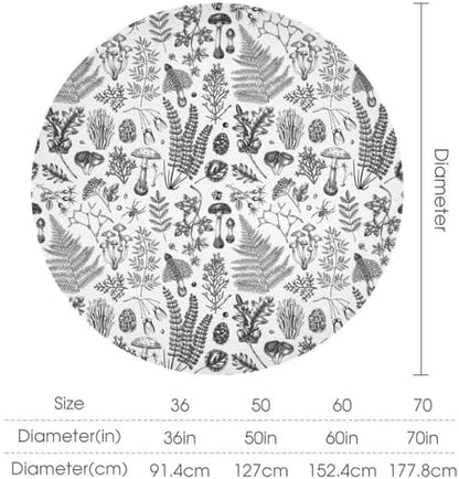 Vintage Mushroom Tablecloth, Black White Nature Forest Fern Leaves Autumn Plants Botanical Print Table Cover for Home Dining Decor Kitchen Party Outdoor, 50x50in