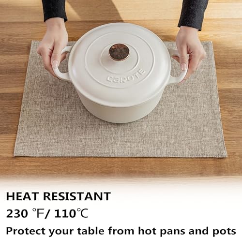 Demetex Linen Placemats Set of 4 Heat Resistant Cloth Place Mats Wipeable Fabric Placemats for Dining Table Indoor Restaurants, 13 x 19 inches, Linen
