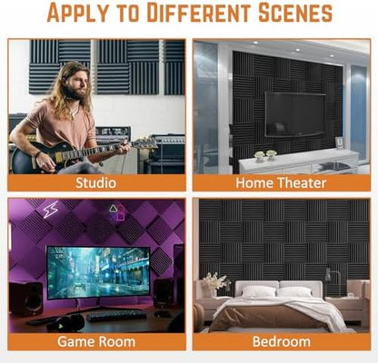 24 Pack Sound Proof Foam Panels for Walls, 2"X 12" X 12" Pyramid Designed Acoustic Foam Panels Sound Absorbing, Noise Cancelling Dampening Wall Panels for Studio Recording & Office & Home