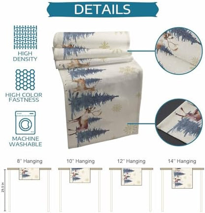 Christmas Table Runner Dresser Scarf 13 x 72 Inch Vintage PineTree Forest Elk Glod Snowflakes Linen Table Runners Non-Slip Heat Resistant Kitchen Dining Table Decor for Home Holidays Indoor Outdoor