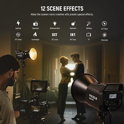 NEEWER FS150B LED Video Light 2.4G/APP Control,130W Bi Color COB Silent Photography Continuous Output Lighting with 4 Types Precise Dimming, 72000lux/1m, 2700K-6500K, CRI 97+,12 Effects, Bowens Mount