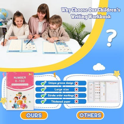 Magic Grooved Writing Practice Books for Kids, Reusable Tracing Workbooks