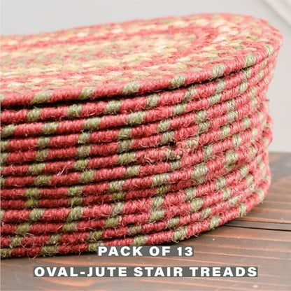 Homespice Cider Barn Jute Braided Stair Treads, Oval 8x28 Set of 13