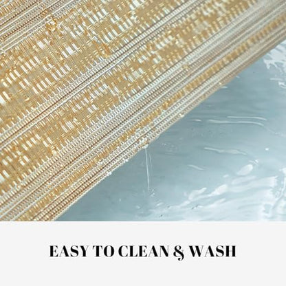 Placemats Set of 12 Vinyl/Plastic Woven Place Mats for Kitchen Table Indoor/Outdoor Washable Placemat Wipeable Dining Table Mats (Aurora Gold,12)