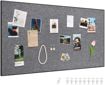SELEAD Linen Bulletin Board 48” x 24” - Black Aluminum Frame, Grey Fabric