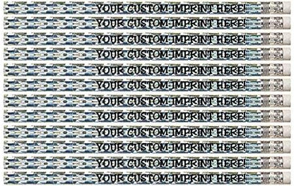 Personalized Pencils - Round - Glitz & Glitter Foil Theme - Full Color Print w/your name, message, text or logo - Express ** FREE PERSONALIZATION ** Great gift ideas - 12/Set (SILVER PRISM)