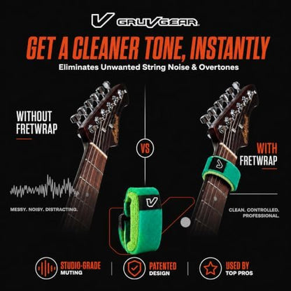 Gruv Gear Fret Wrap & Guitar Mute, Fretwrap for Acoustic, Electric & Bass | String Dampener Recording, Tapping & Practice Accessory (1 Pack, Medium Green, Fits 5 String Bass, 7 String Guitar)