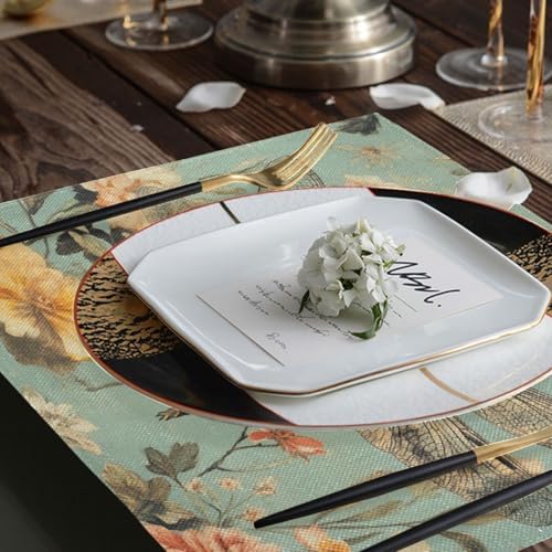 ALAZA Vintage Dragonfly Floral Set of 6 Placemats Rectangle Table Mat for Dining Table Restaurant Kitchen Home Decor, 12" x 18"