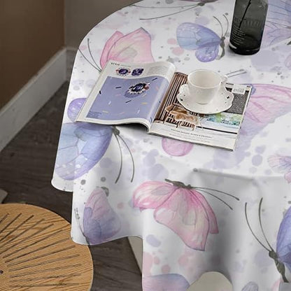 Purple Butterfly Tablecloth, Watercolor Pink Butterfly Abstract Cartoon Print Table Cloth for Farmhouse Kitchen Dinning Room Picnic Parties Home Decor, 50x50in