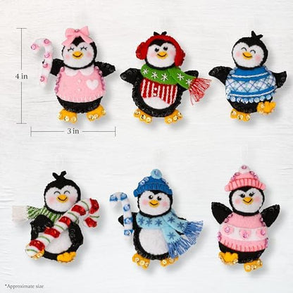 Bucilla Felt Applique 6 Piece Ornament Making Kit, Winter Land Penguins, Perfect for DIY Arts and Crafts, 89668E