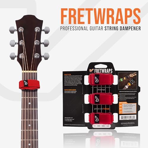 Gruv Gear Fret Wrap & Guitar Mute, Fretwrap for Acoustic, Electric & Bass | String Dampener Recording, Tapping & Practice Accessory (3 Pack, Medium Red, Fits 5 String Bass, 7 String Guitar)