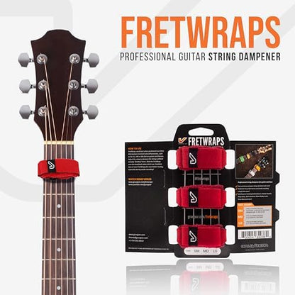Gruv Gear Fret Wrap & Guitar Mute, Fretwrap for Acoustic, Electric & Bass | String Dampener Recording, Tapping & Practice Accessory (3 Pack, Medium Red, Fits 5 String Bass, 7 String Guitar)